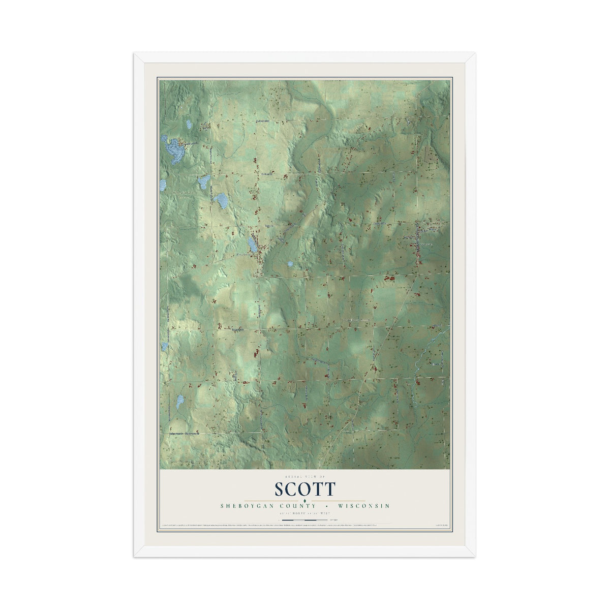 Map of Scott, Sheboygan County, Wisconsin, 12 x 18 inch print in a white wood frame
