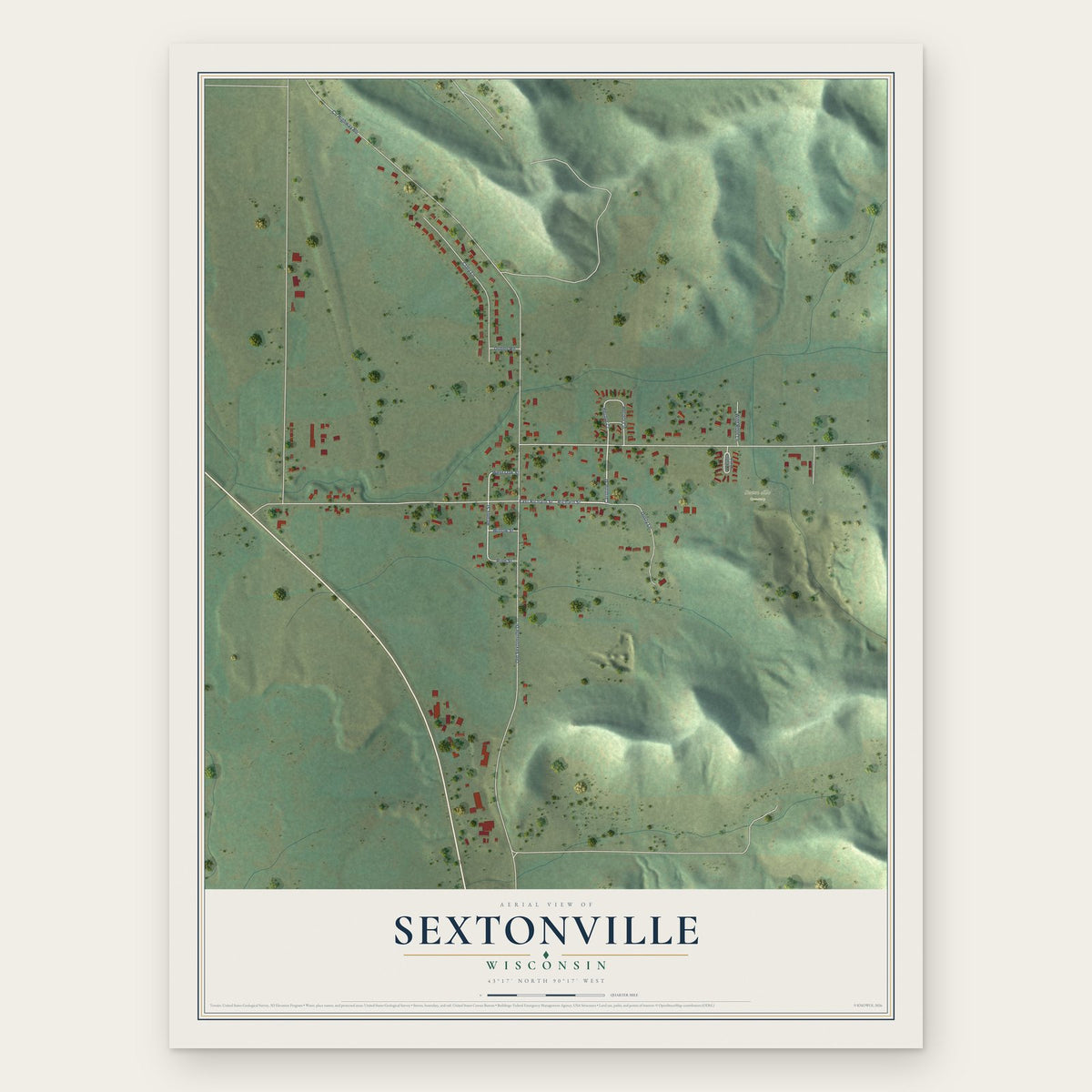 Sextonville, Wisconsin map print, the full design
