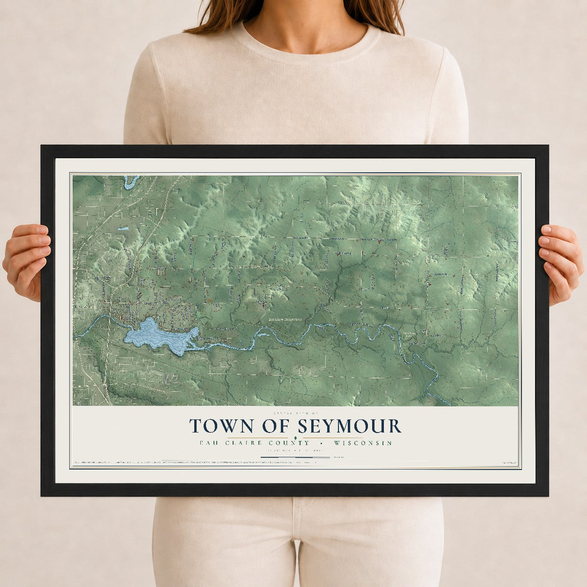Map of the Town of Seymour, Eau Claire County, Wisconsin, 12 x 18 inch print in a black wood frame