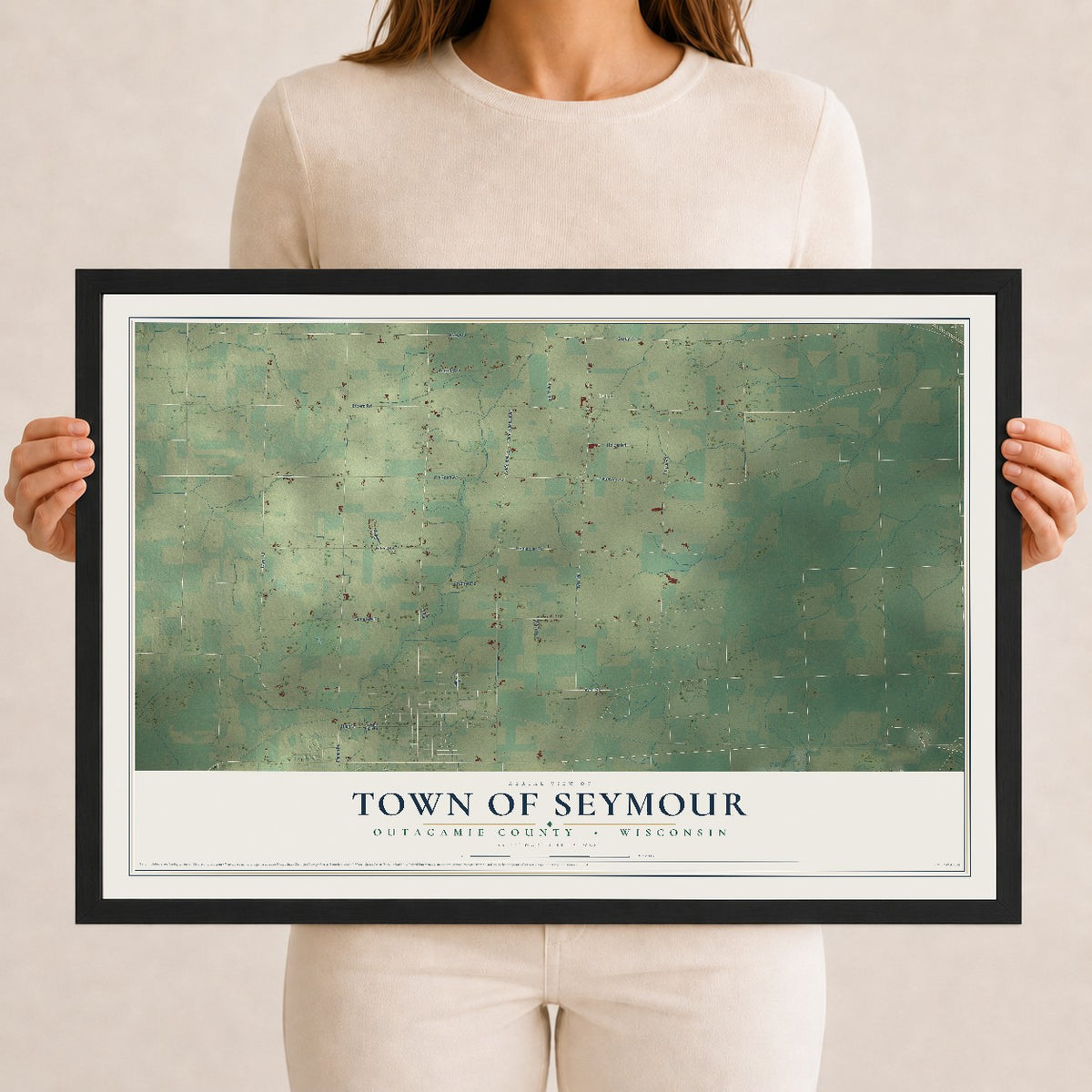 Map of the Town of Seymour, Outagamie County, Wisconsin, 12 x 18 inch print in a black wood frame