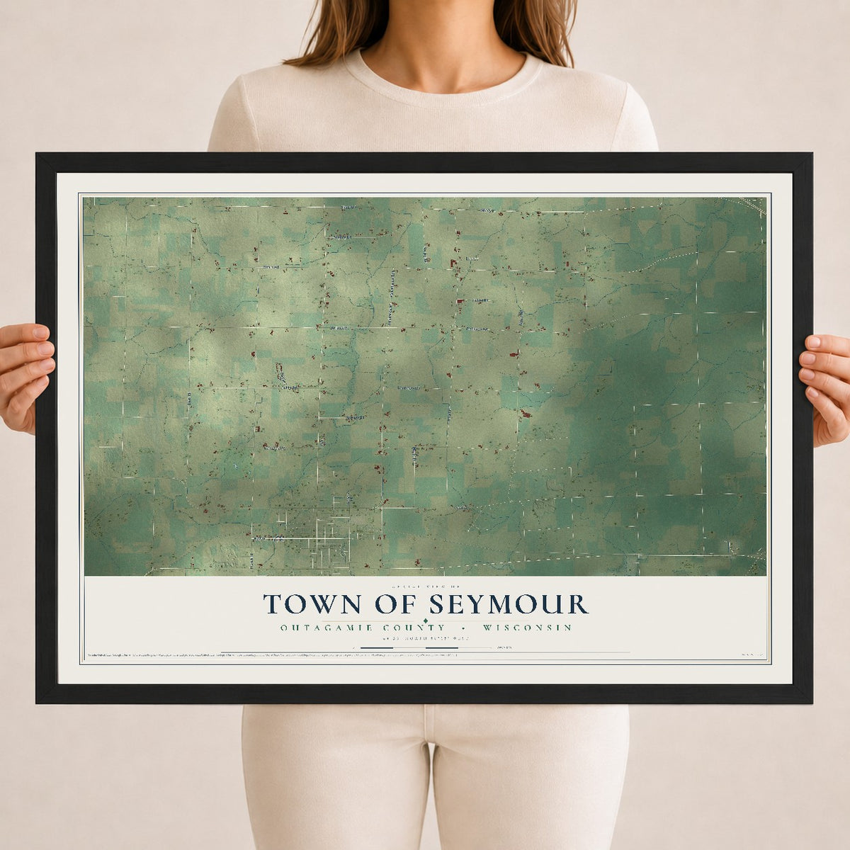 Map of the Town of Seymour, Outagamie County, Wisconsin, 18 x 24 inch print in a black wood frame