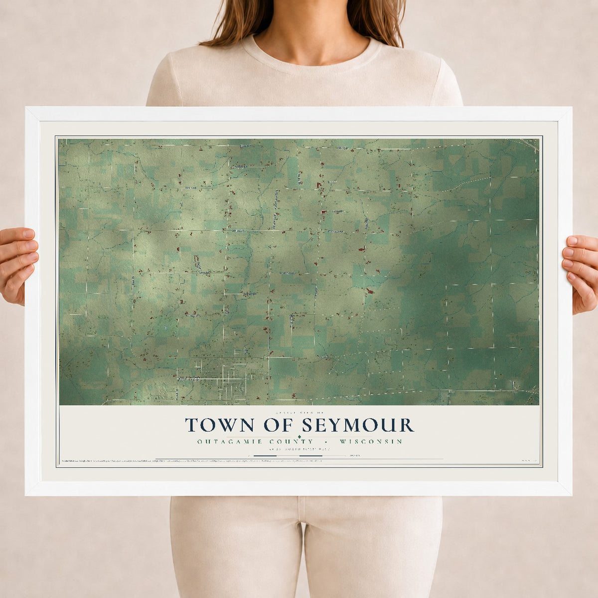 Map of the Town of Seymour, Outagamie County, Wisconsin, 18 x 24 inch print in a white wood frame