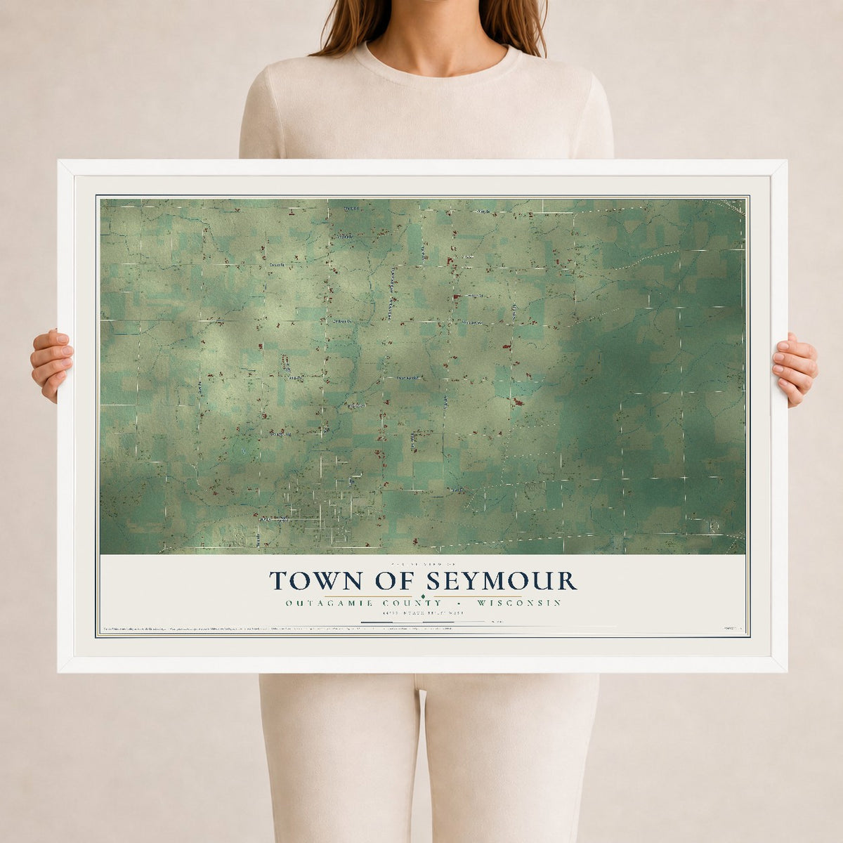 Map of the Town of Seymour, Outagamie County, Wisconsin, 24 x 36 inch print in a white wood frame