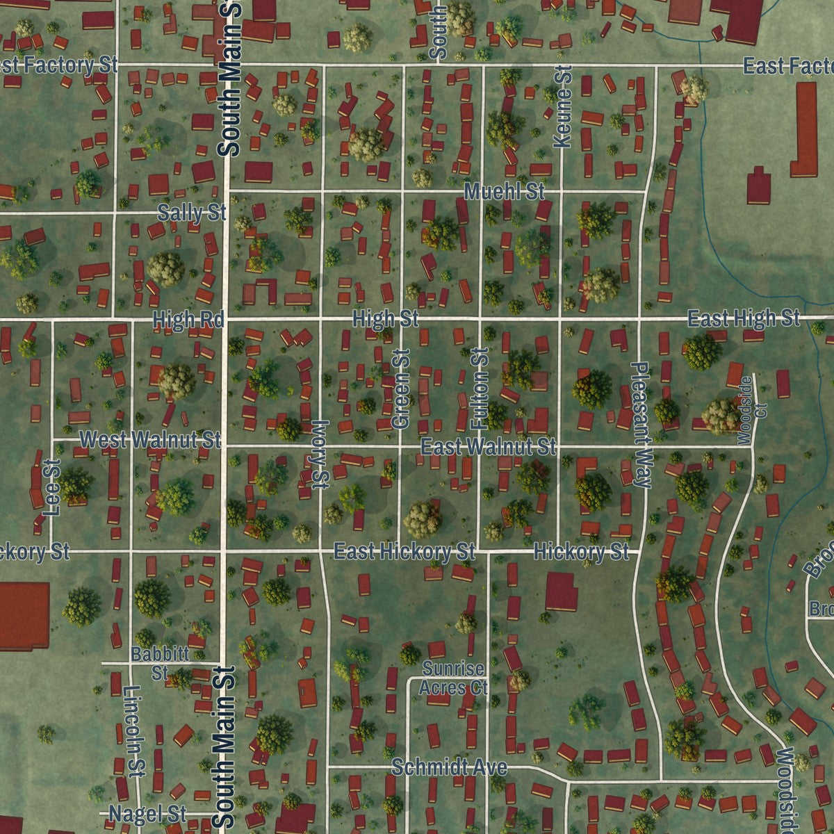 Close-up of the map of Seymour, Wisconsin print showing street and building detail