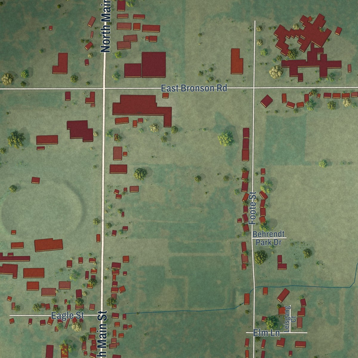 Second close-up of the map of Seymour, Wisconsin print showing more streets and buildings