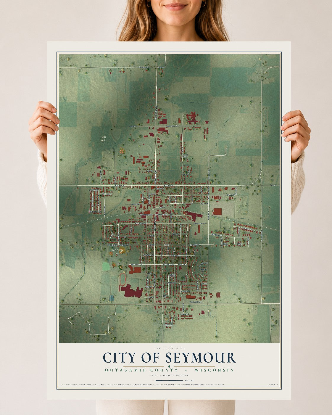 Map of Seymour, Wisconsin, 24 x 36 inch unframed archival matte print