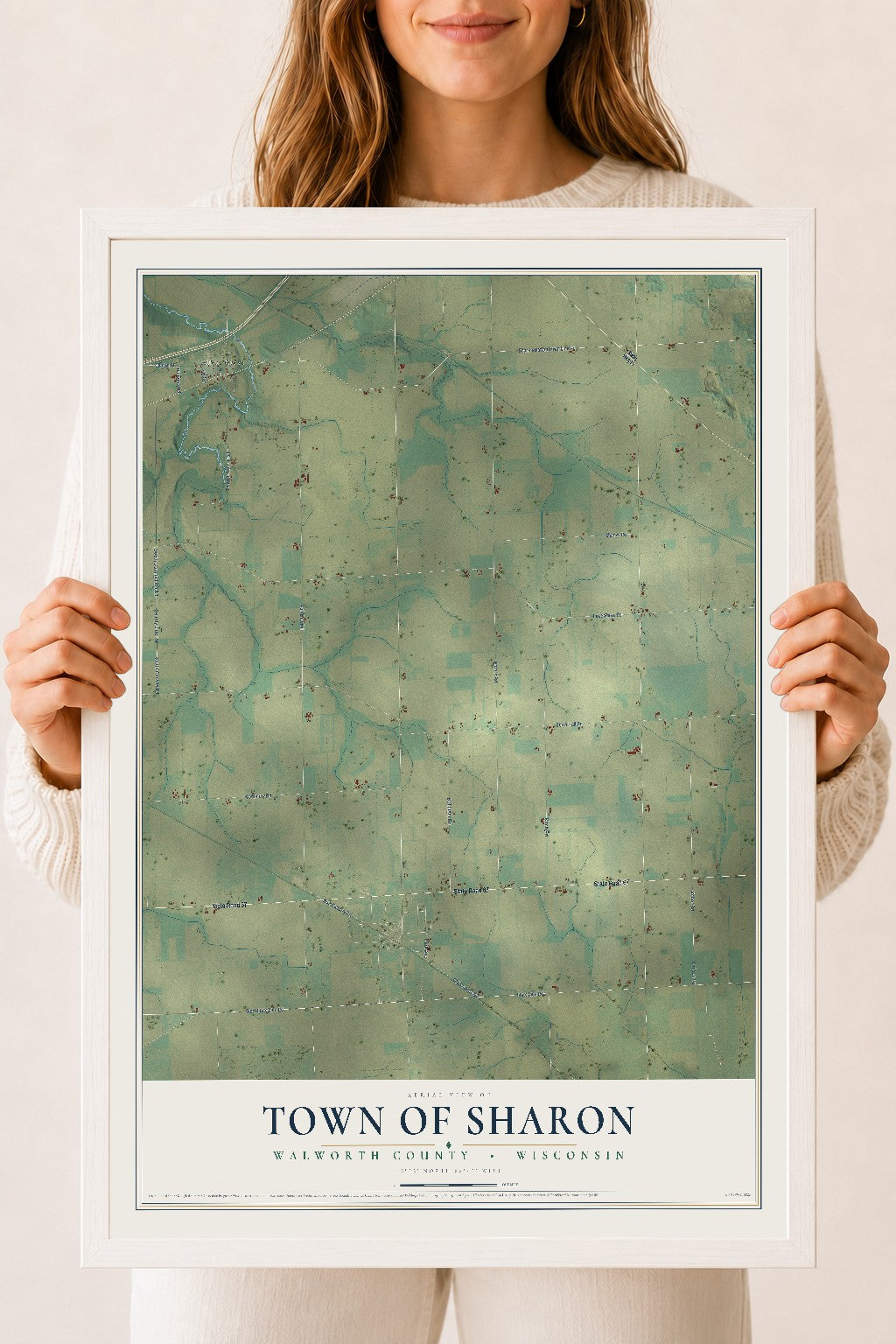 Map of the Town of Sharon, Walworth County, Wisconsin, 18 x 24 inch print in a white wood frame