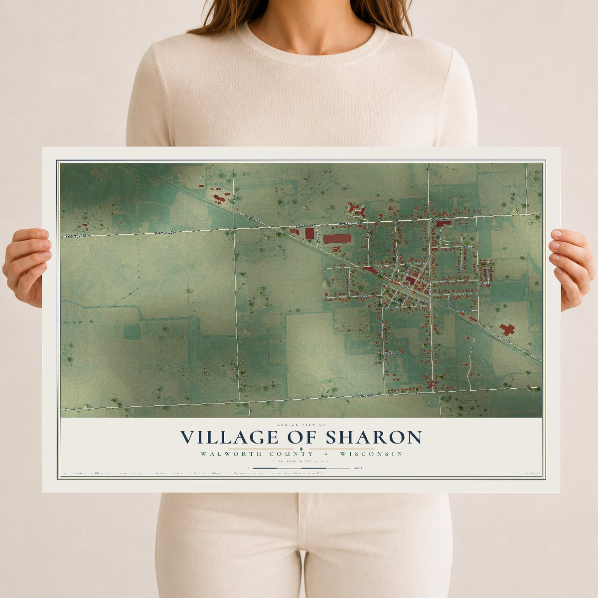 Map of Sharon, Wisconsin, 12 x 18 inch unframed archival matte print