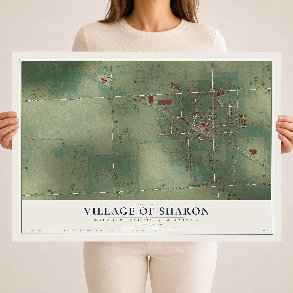 Map of Sharon, Wisconsin, 18 x 24 inch unframed archival matte print