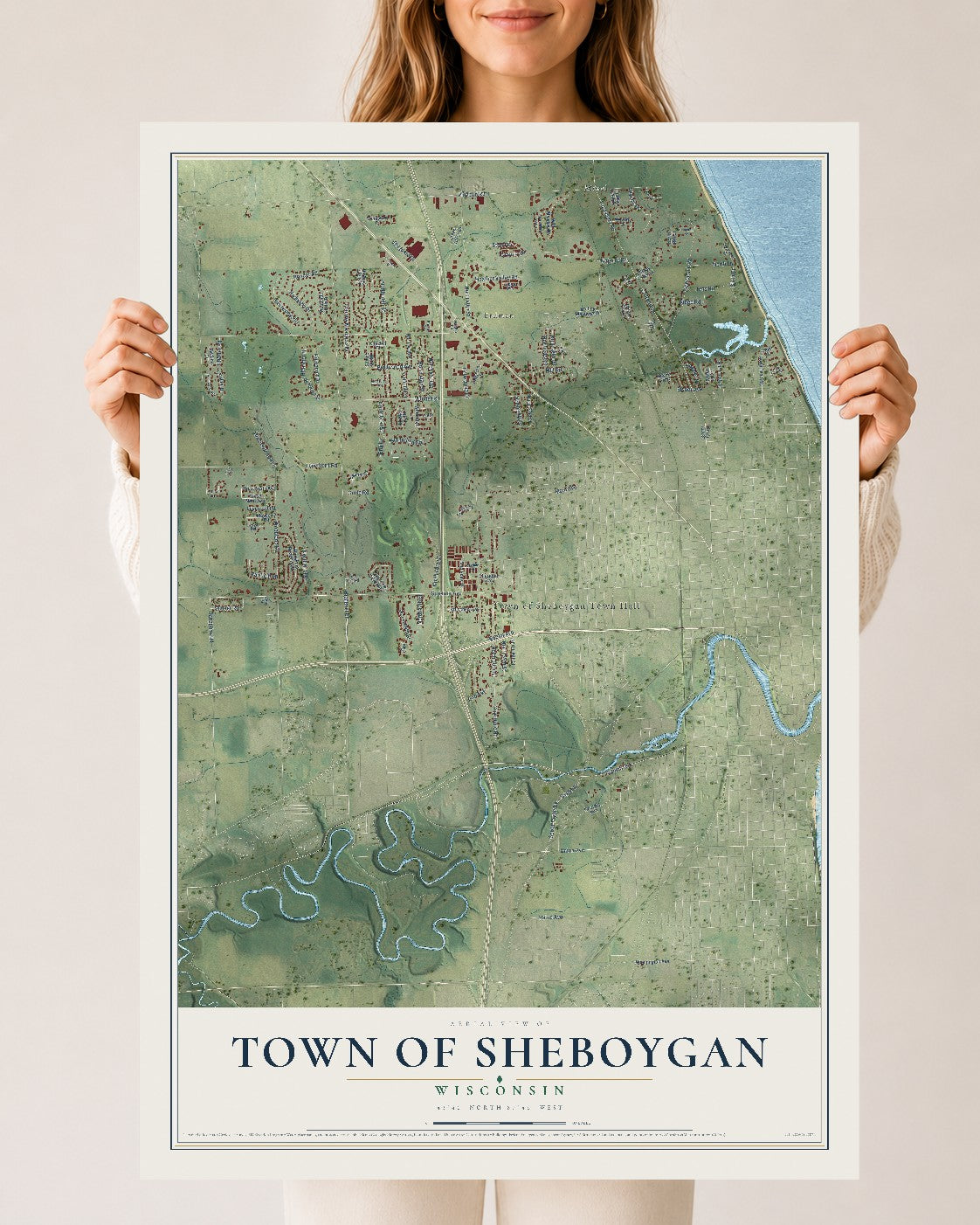 Map of the Town of Sheboygan, Wisconsin, 24 x 36 inch unframed archival matte print