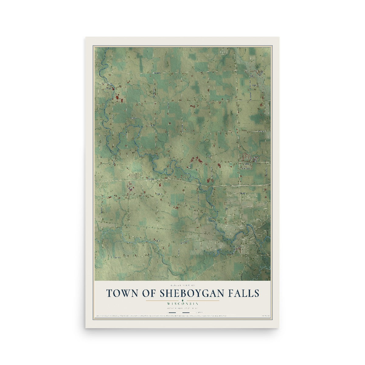 Map of the Town of Sheboygan Falls, Wisconsin, 12 x 18 inch unframed archival matte print