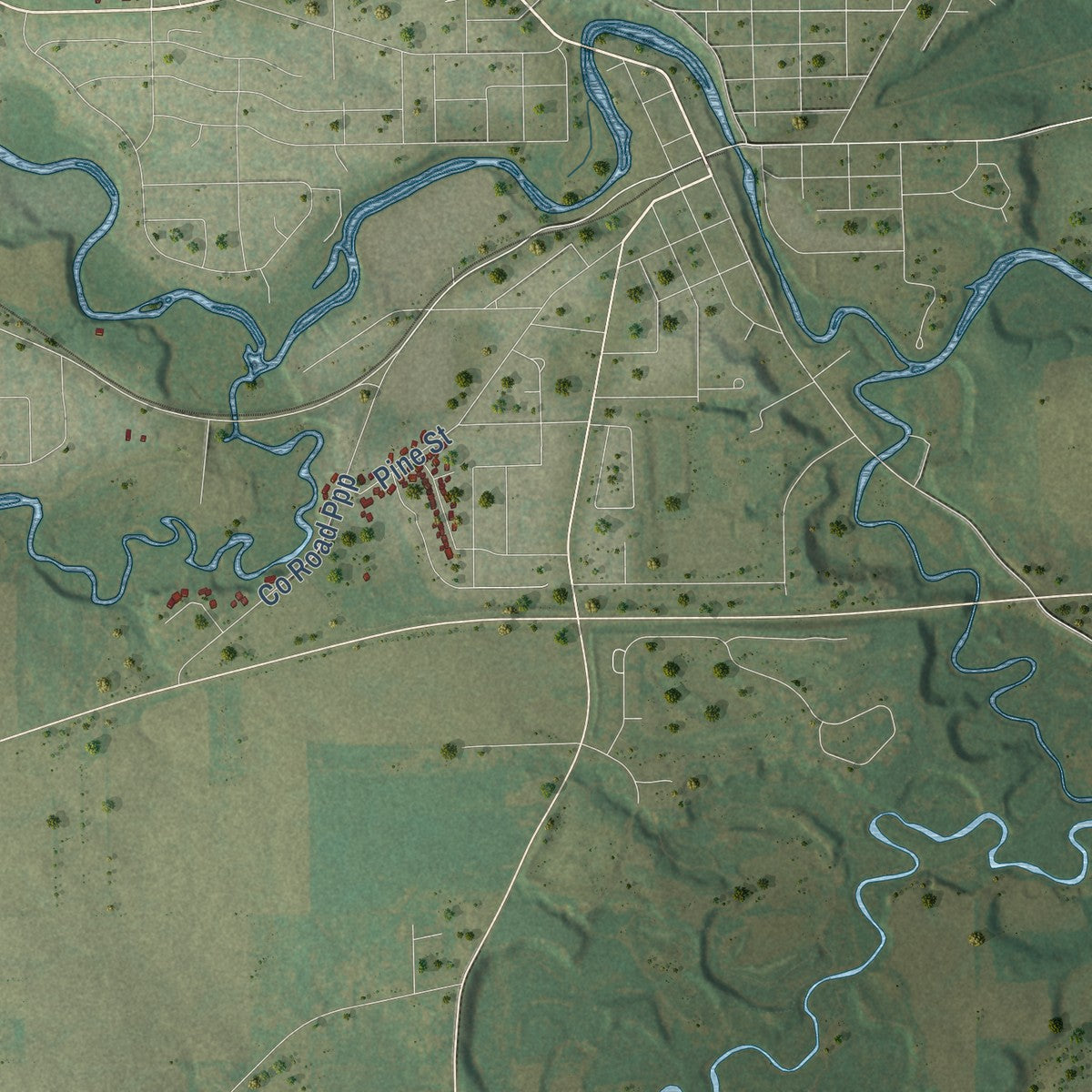 Close-up of the map of the Town of Sheboygan Falls, Wisconsin print showing street and building detail