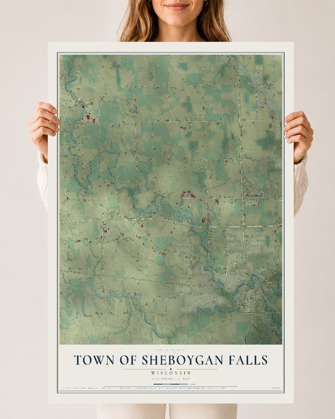 Map of the Town of Sheboygan Falls, Wisconsin, 24 x 36 inch unframed archival matte print
