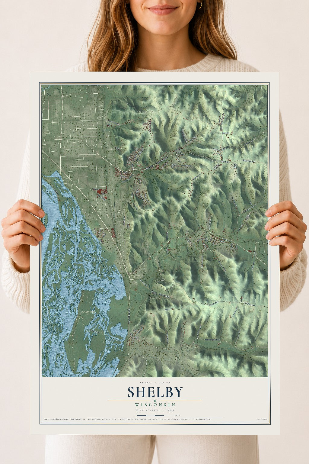 Map of Shelby, Wisconsin, 18 x 24 inch unframed archival matte print