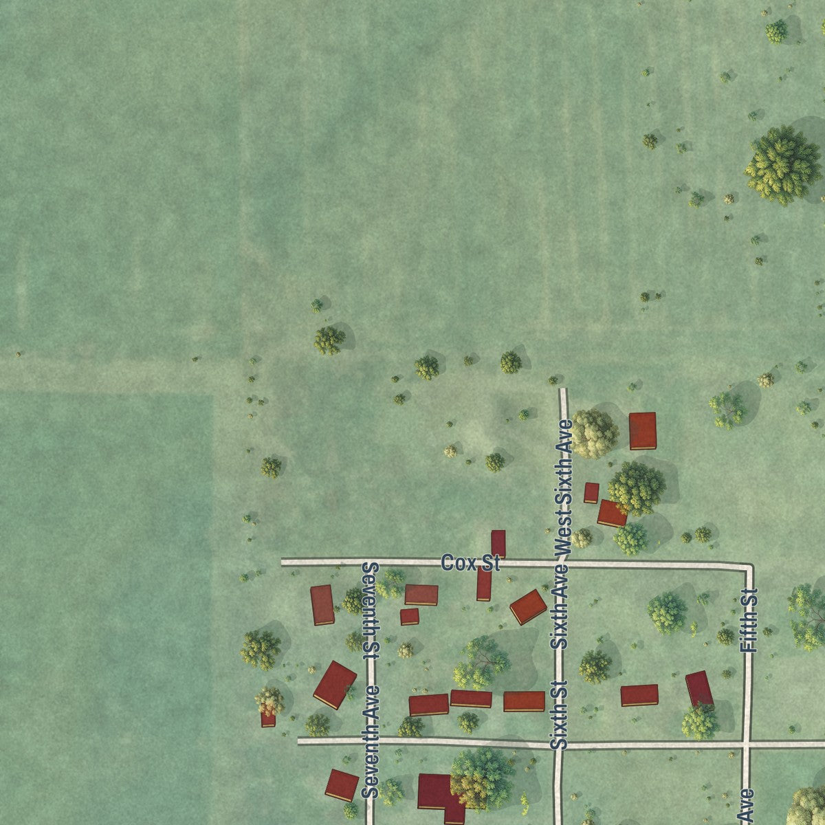 Second close-up of the map of Sheldon, Rusk County, Wisconsin print showing more streets and buildings