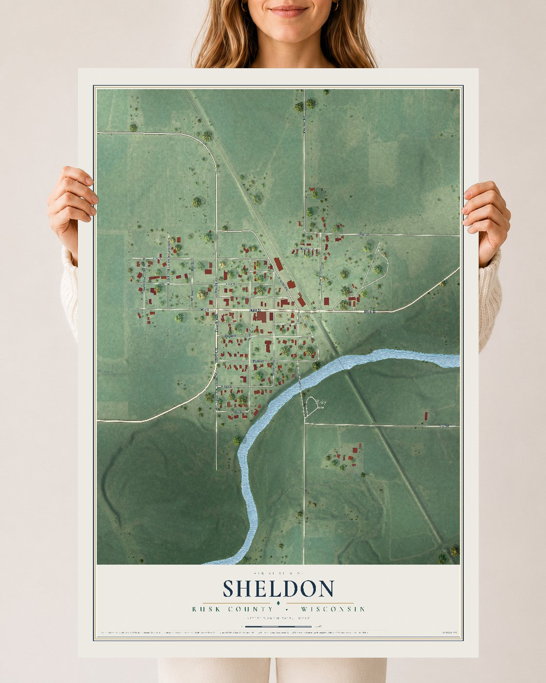 Map of Sheldon, Rusk County, Wisconsin, 24 x 36 inch unframed archival matte print