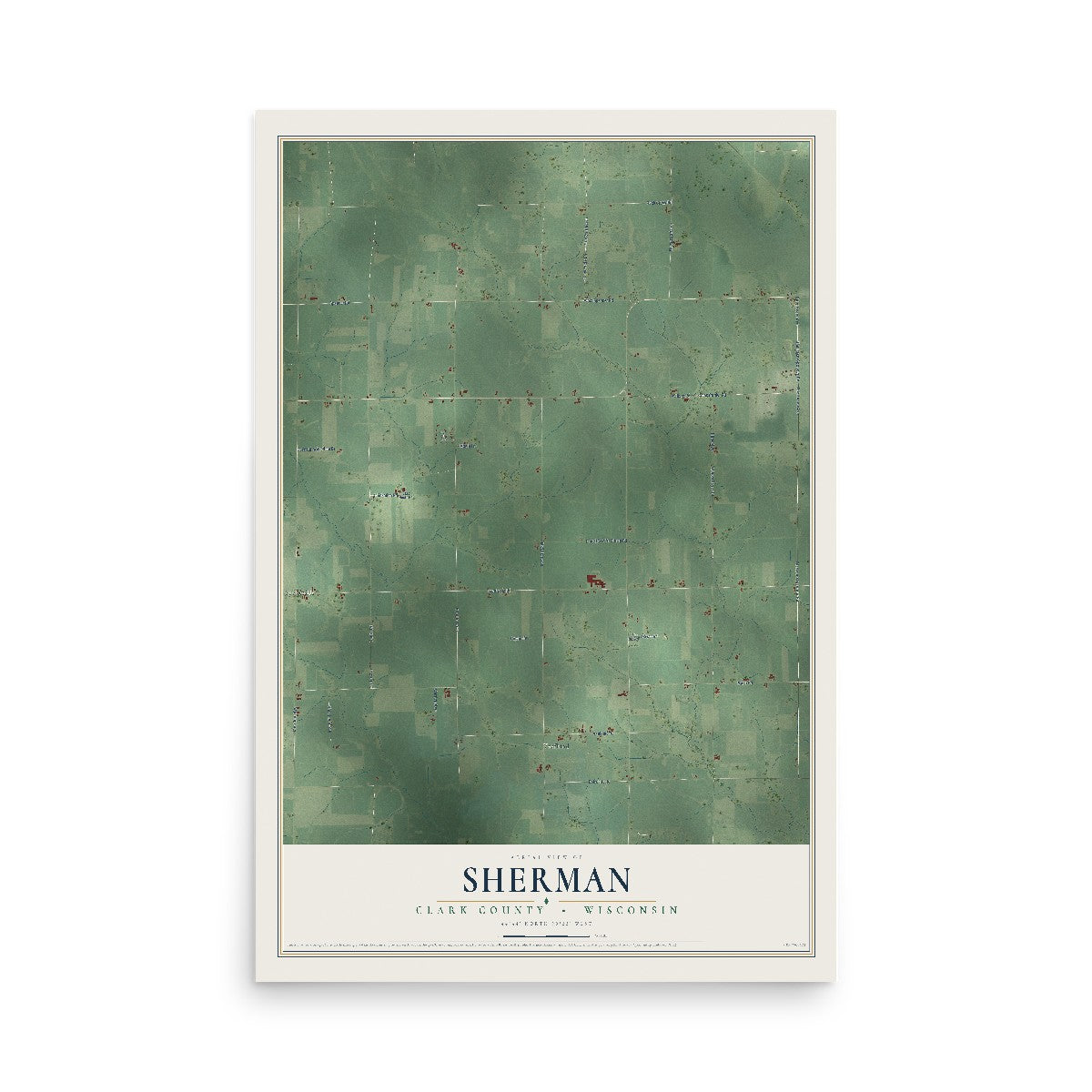Map of Sherman, Clark County, Wisconsin, 12 x 18 inch unframed archival matte print