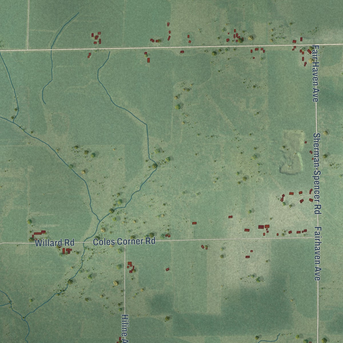 Second close-up of the map of Sherman, Clark County, Wisconsin print showing more streets and buildings