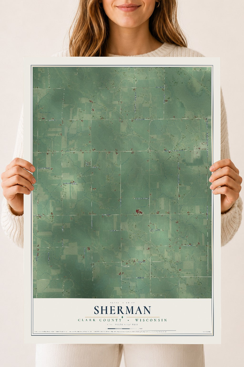 Map of Sherman, Clark County, Wisconsin, 18 x 24 inch unframed archival matte print