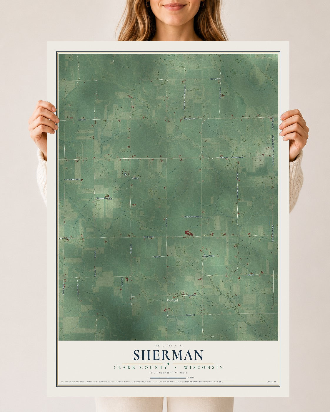 Map of Sherman, Clark County, Wisconsin, 24 x 36 inch unframed archival matte print