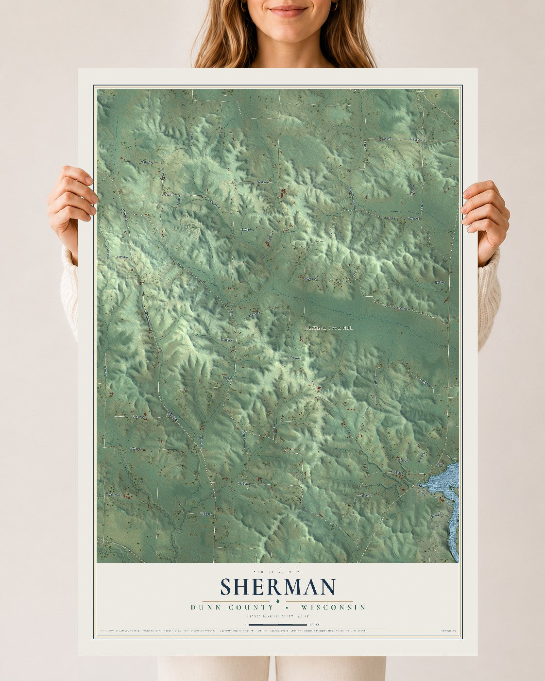 Map of Sherman, Dunn County, Wisconsin, 24 x 36 inch unframed archival matte print