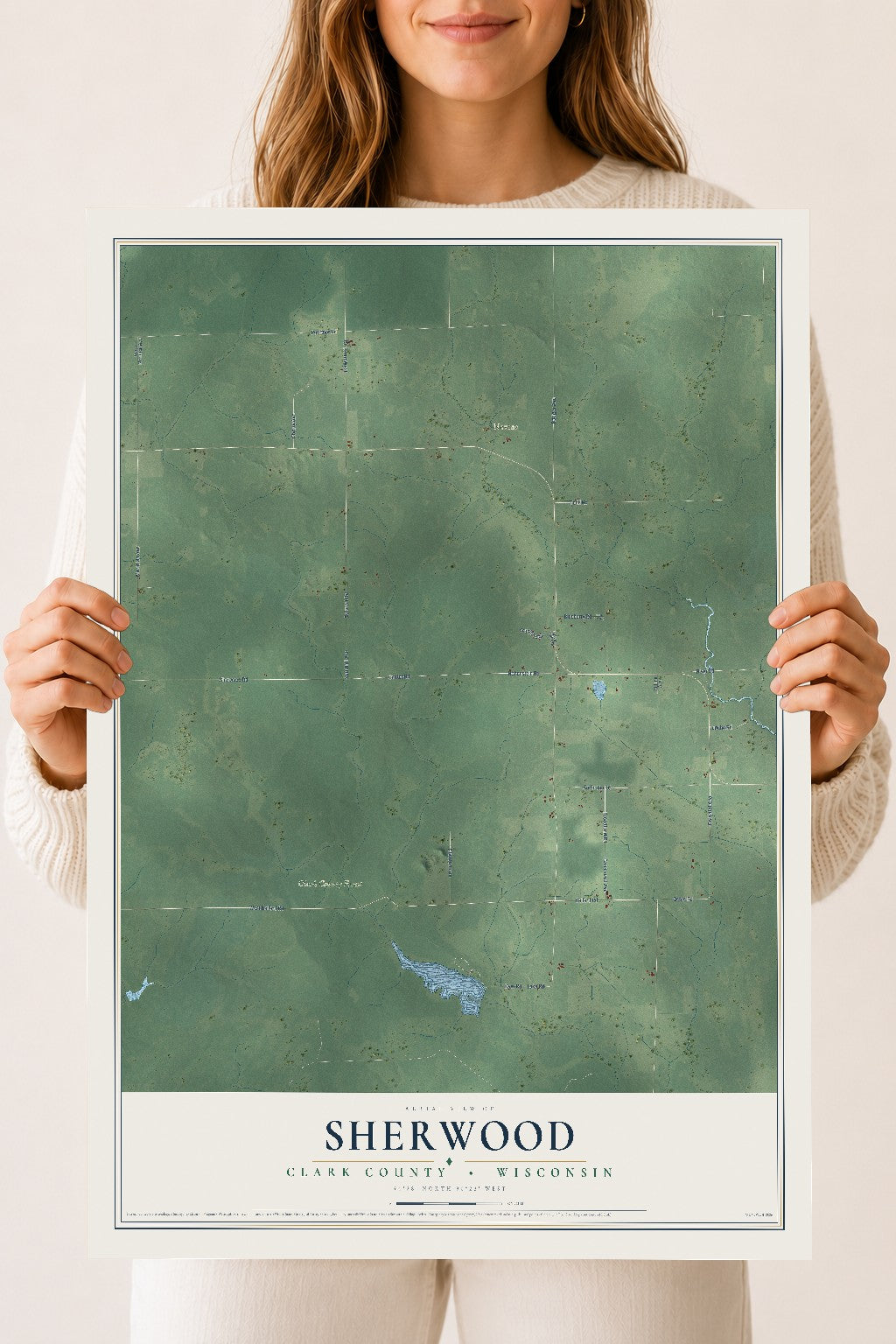 Map of Sherwood, Clark County, Wisconsin, 18 x 24 inch unframed archival matte print