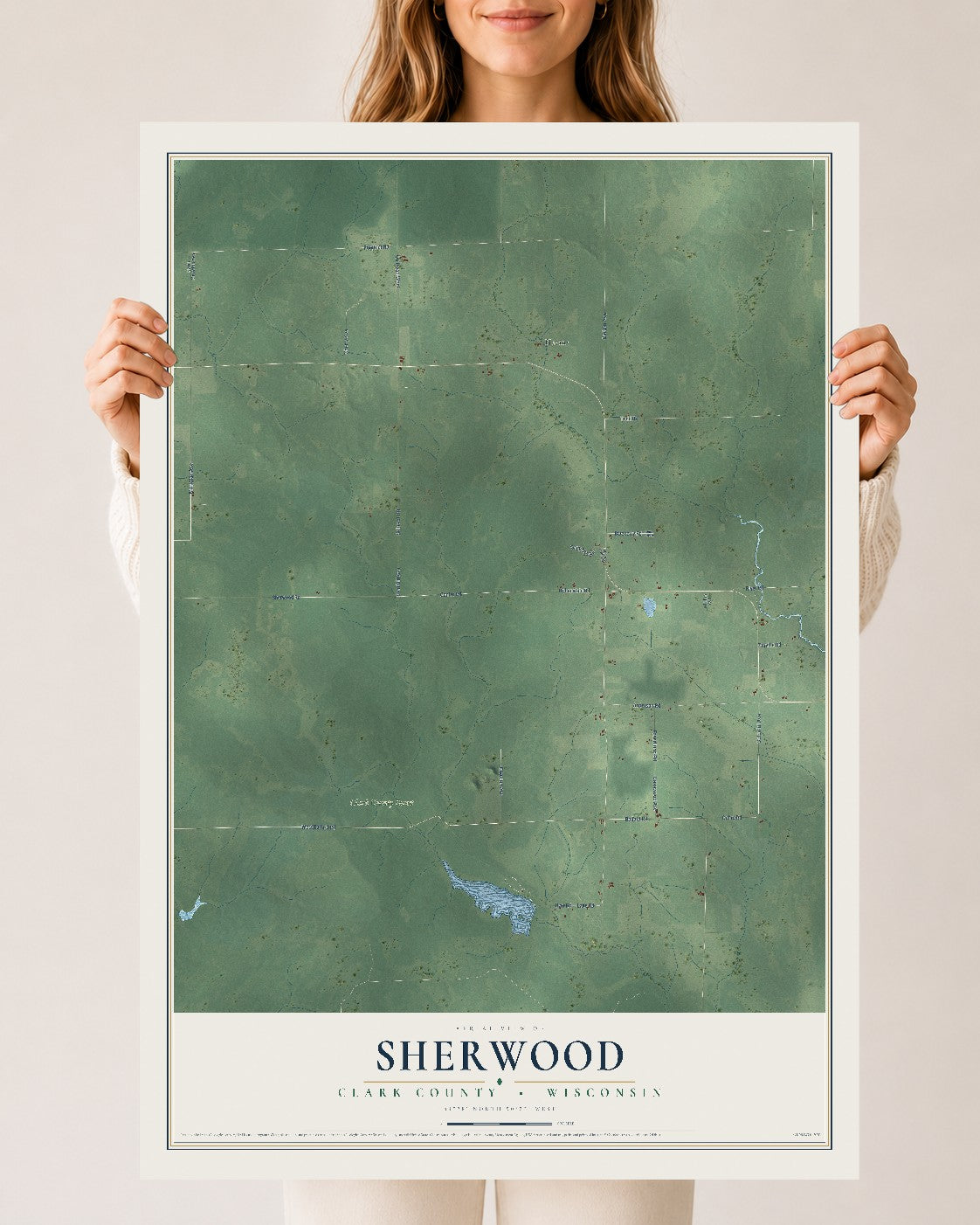 Map of Sherwood, Clark County, Wisconsin, 24 x 36 inch unframed archival matte print