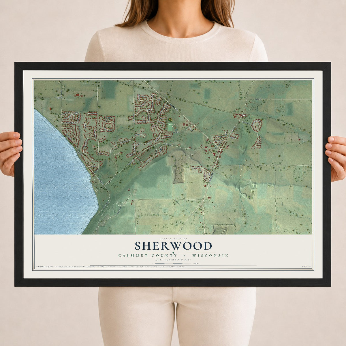 Map of Sherwood, Calumet County, Wisconsin, 18 x 24 inch print in a black wood frame