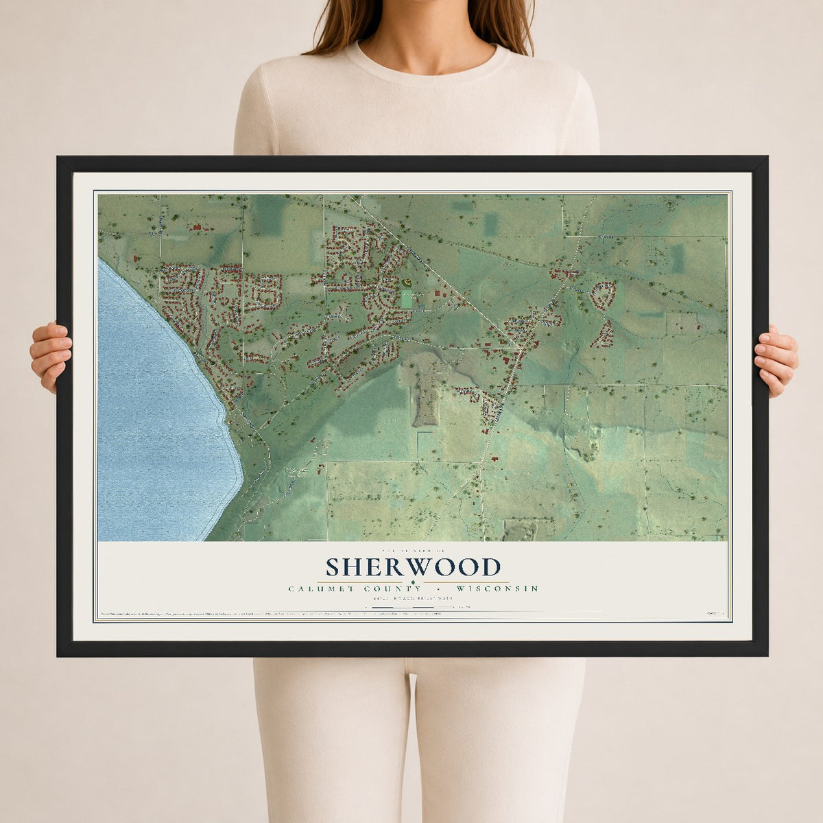 Map of Sherwood, Calumet County, Wisconsin, 24 x 36 inch print in a black wood frame