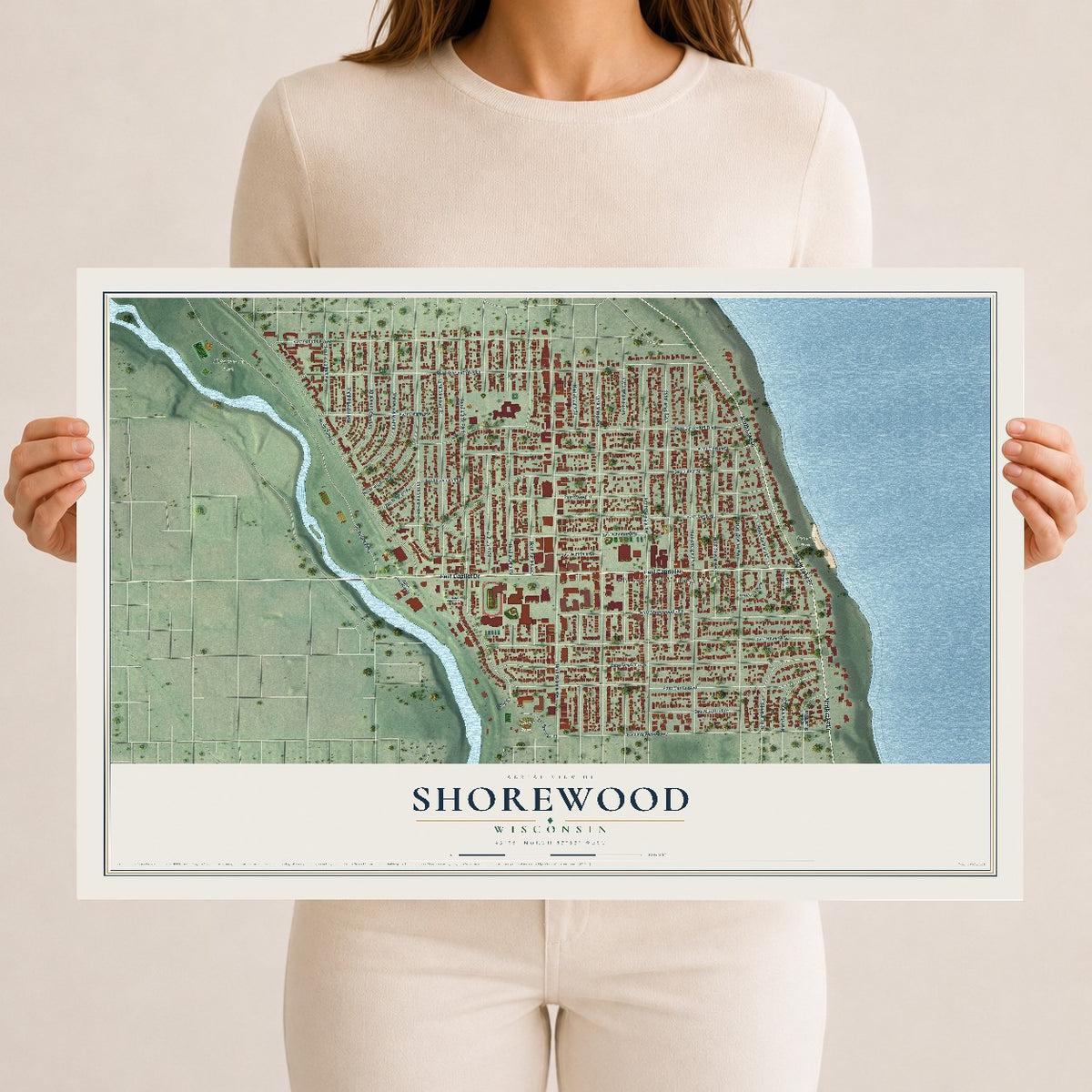 Map of Shorewood, Wisconsin, 12 x 18 inch unframed archival matte print