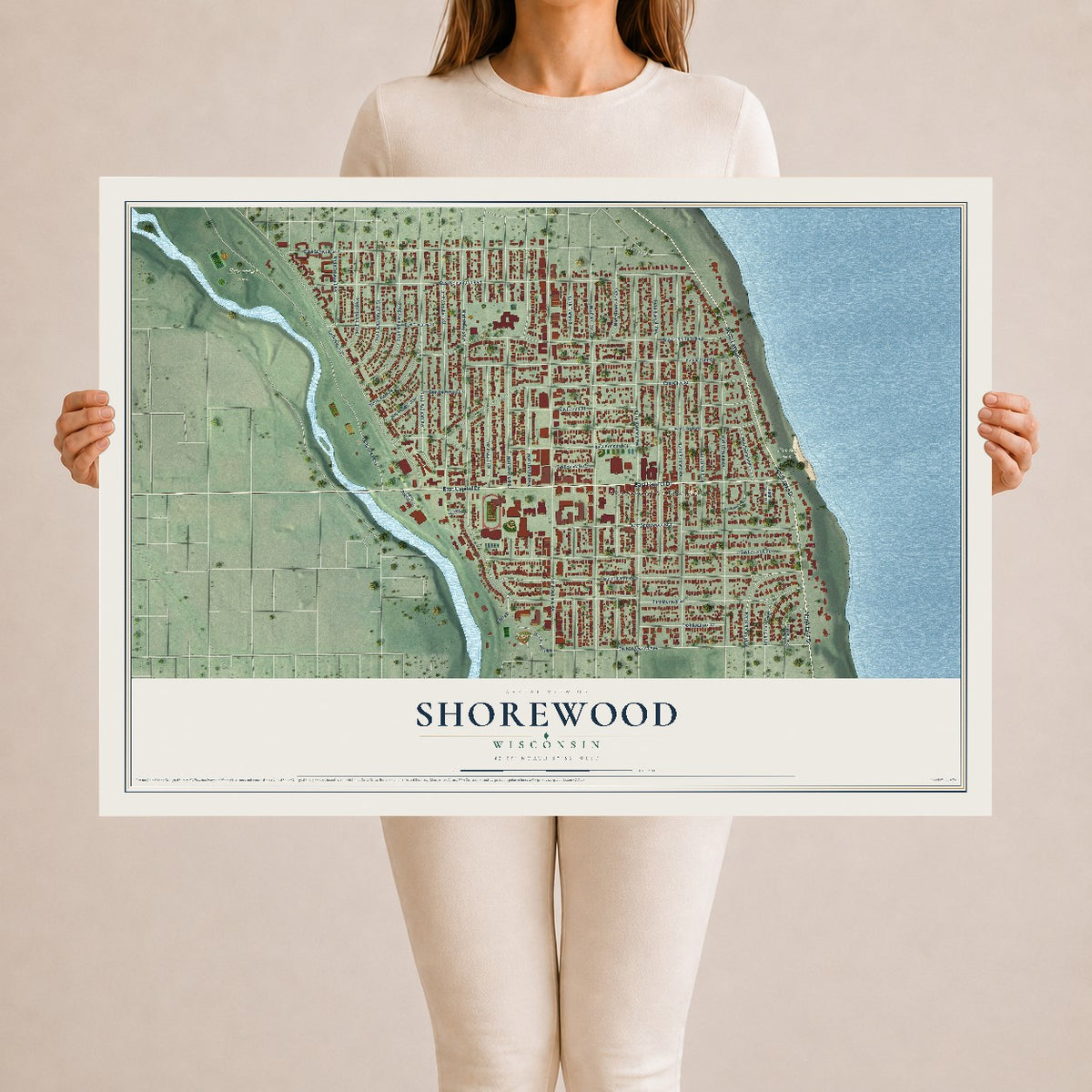 Map of Shorewood, Wisconsin, 24 x 36 inch unframed archival matte print