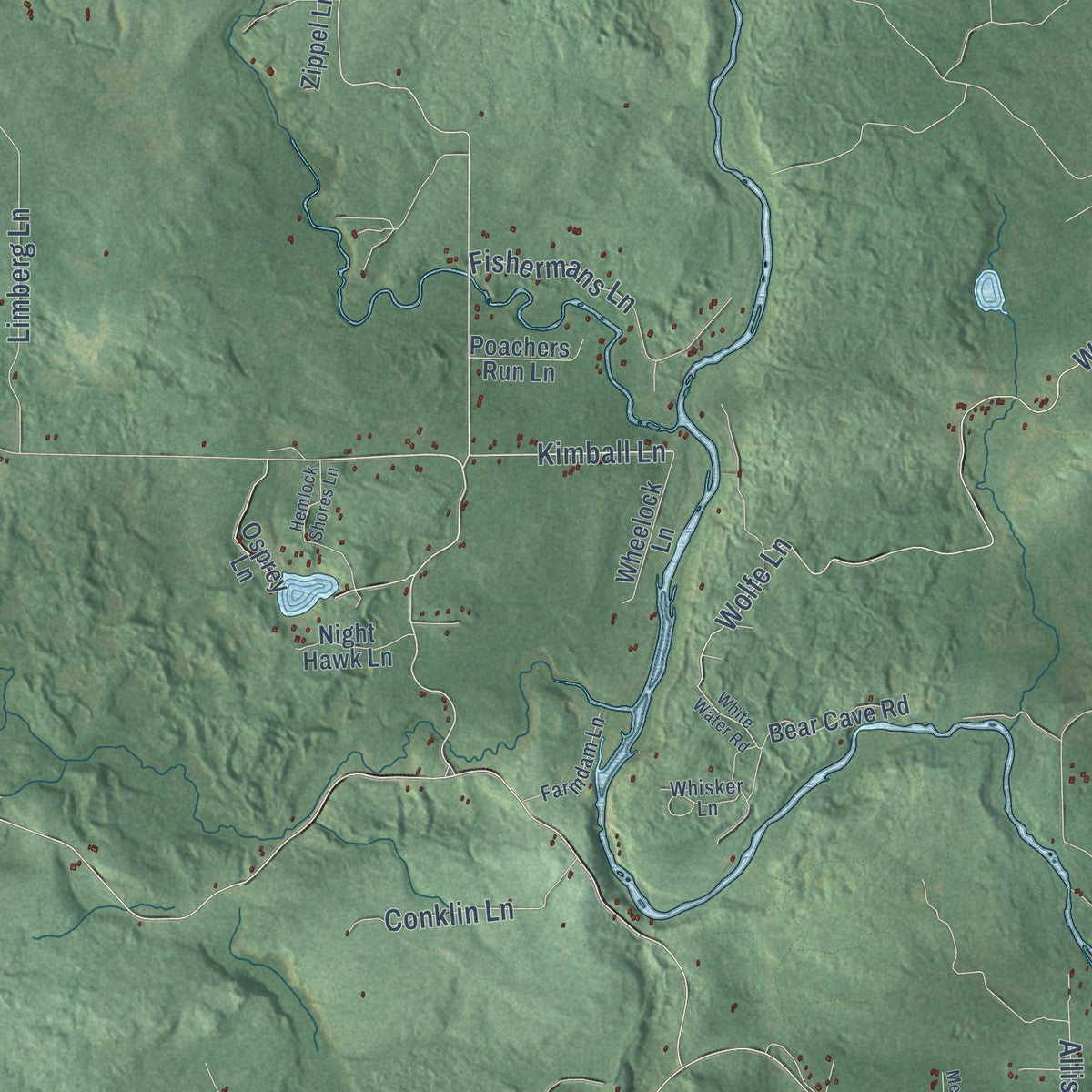 Close-up of the map of Silver Cliff, Wisconsin print showing street and building detail