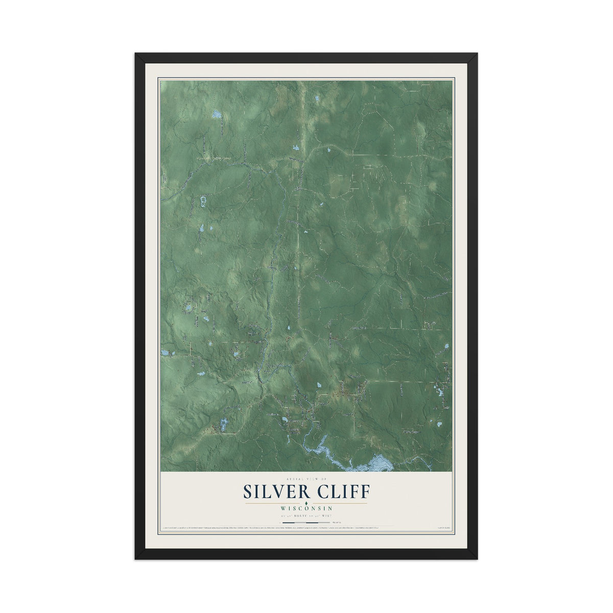 Map of Silver Cliff, Wisconsin, 12 x 18 inch print in a black wood frame