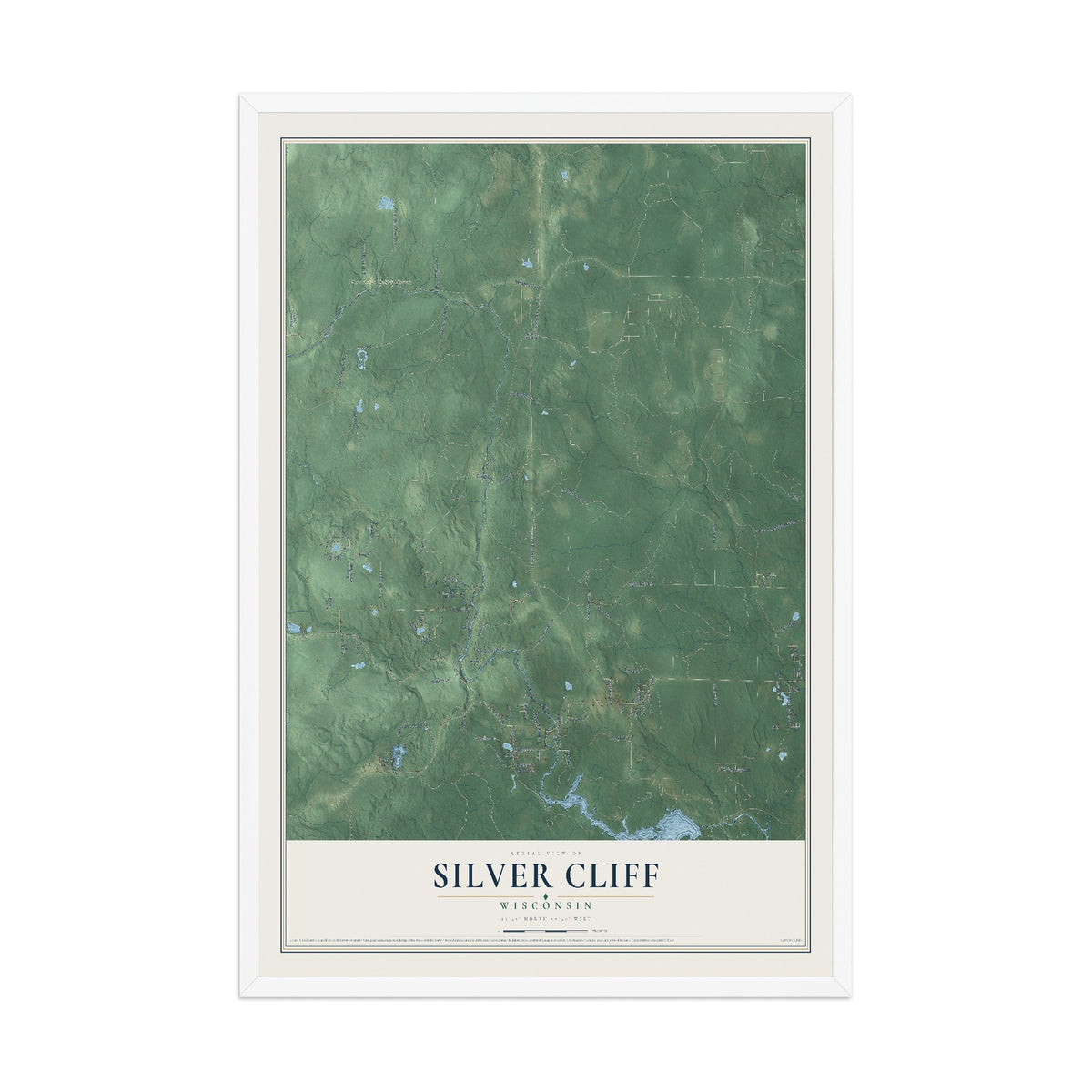 Map of Silver Cliff, Wisconsin, 12 x 18 inch print in a white wood frame