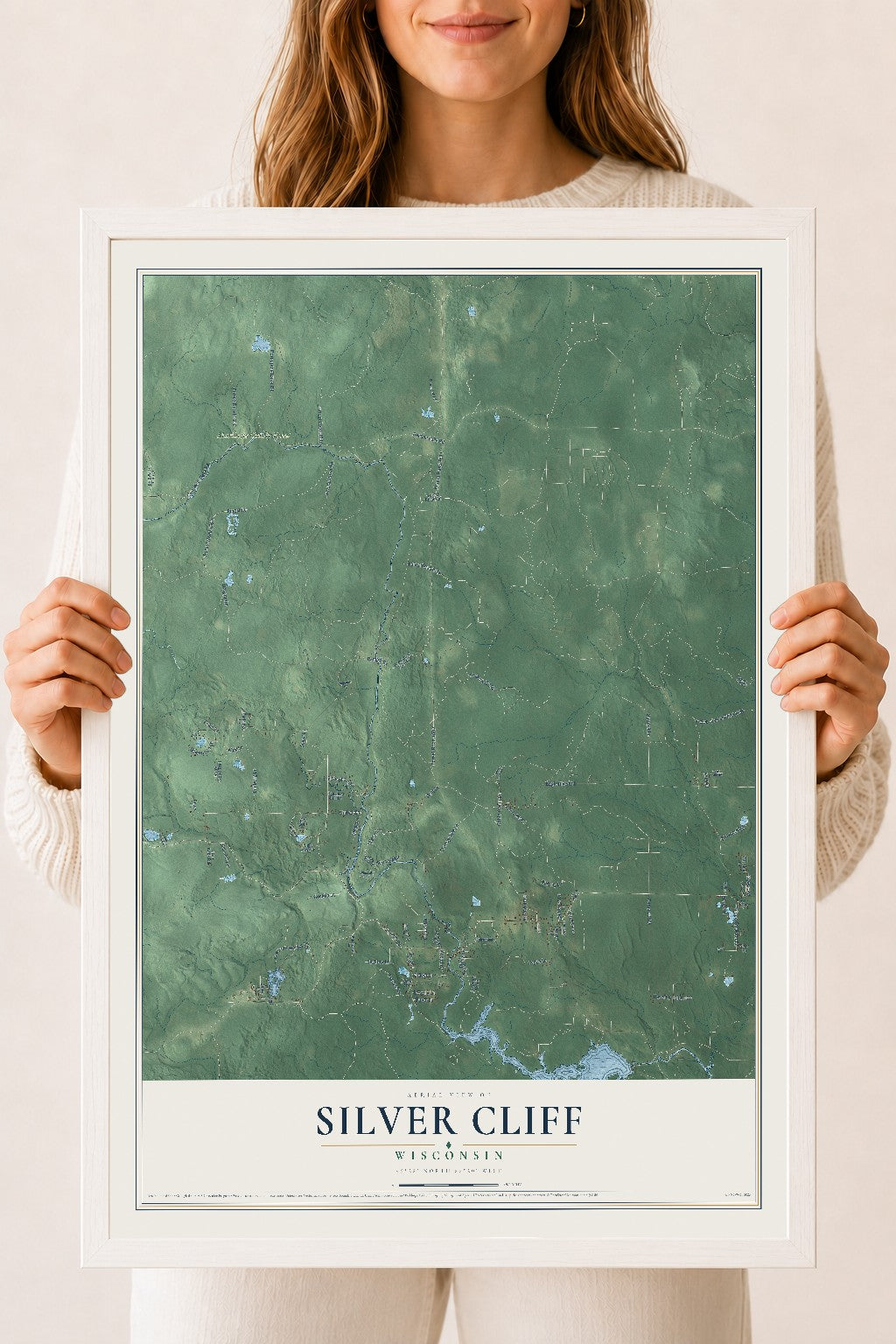 Map of Silver Cliff, Wisconsin, 18 x 24 inch print in a white wood frame