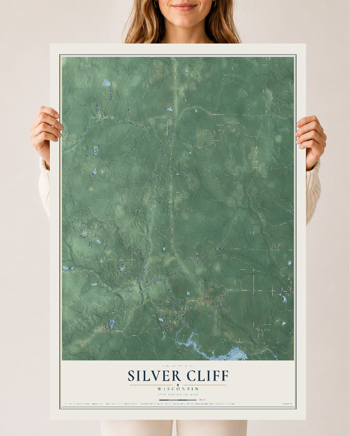 Map of Silver Cliff, Wisconsin, 24 x 36 inch unframed archival matte print
