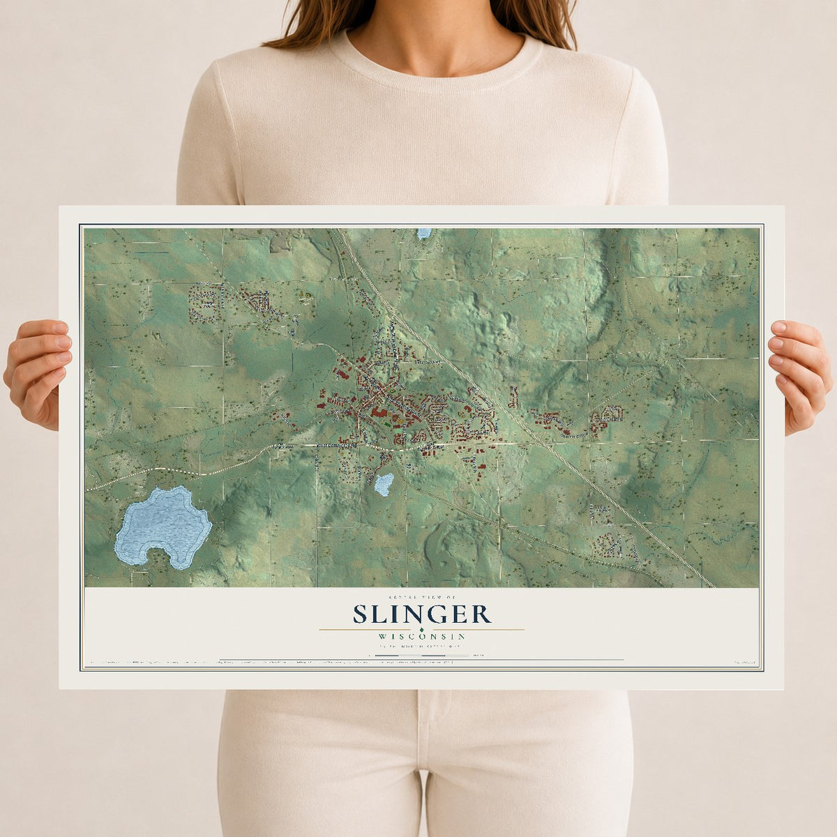 Map of Slinger, Wisconsin, 12 x 18 inch unframed archival matte print