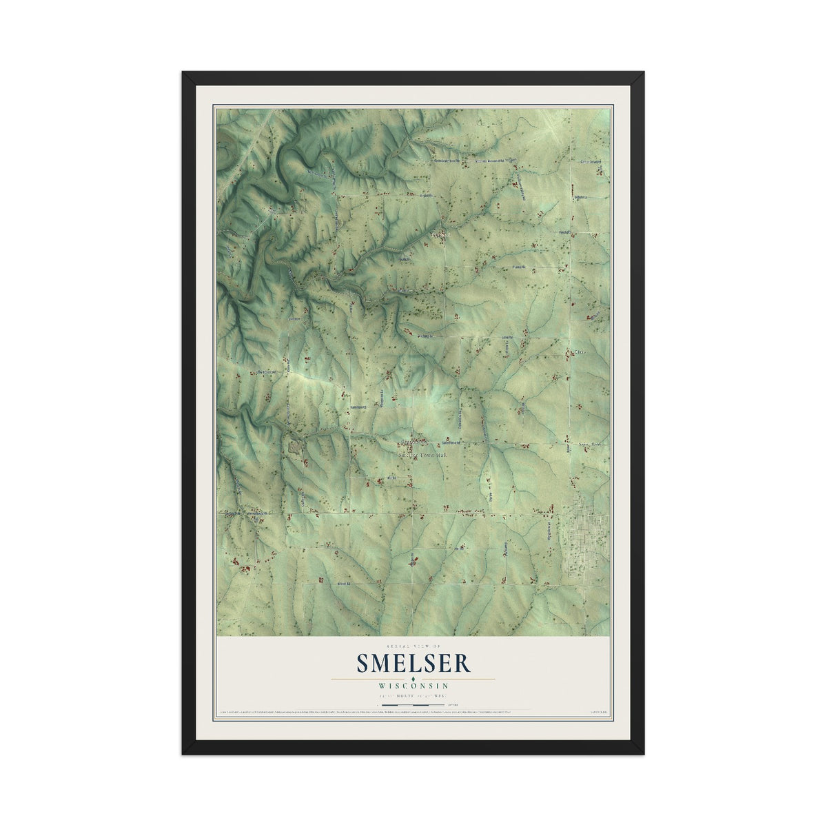 Map of Smelser, Wisconsin, 12 x 18 inch print in a black wood frame