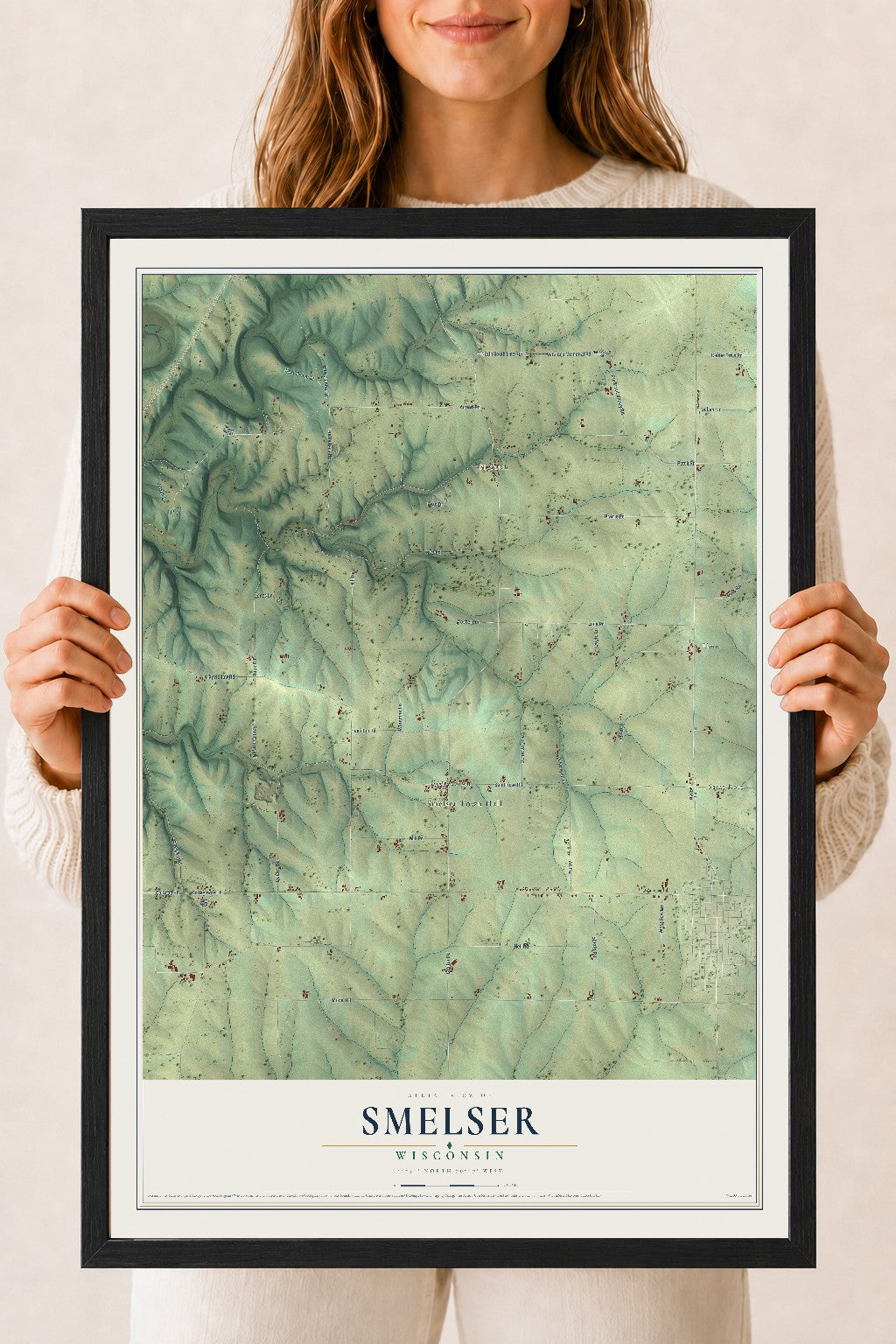 Map of Smelser, Wisconsin, 18 x 24 inch print in a black wood frame