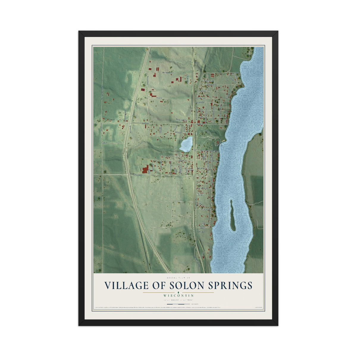Map of Solon Springs, Wisconsin, 12 x 18 inch print in a black wood frame