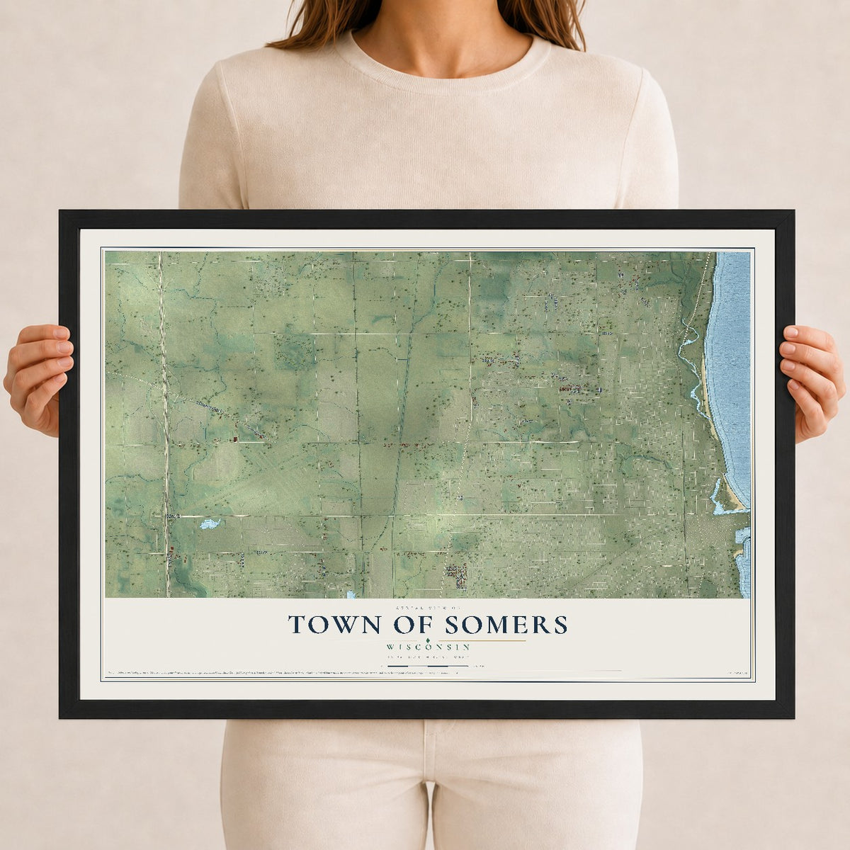 Map of the Town of Somers, Wisconsin, 12 x 18 inch print in a black wood frame