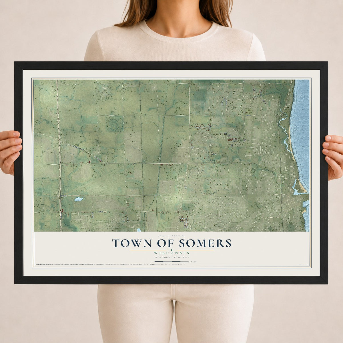 Map of the Town of Somers, Wisconsin, 18 x 24 inch print in a black wood frame