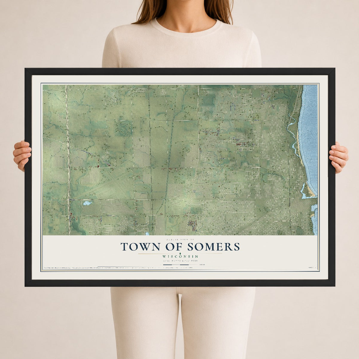 Map of the Town of Somers, Wisconsin, 24 x 36 inch print in a black wood frame