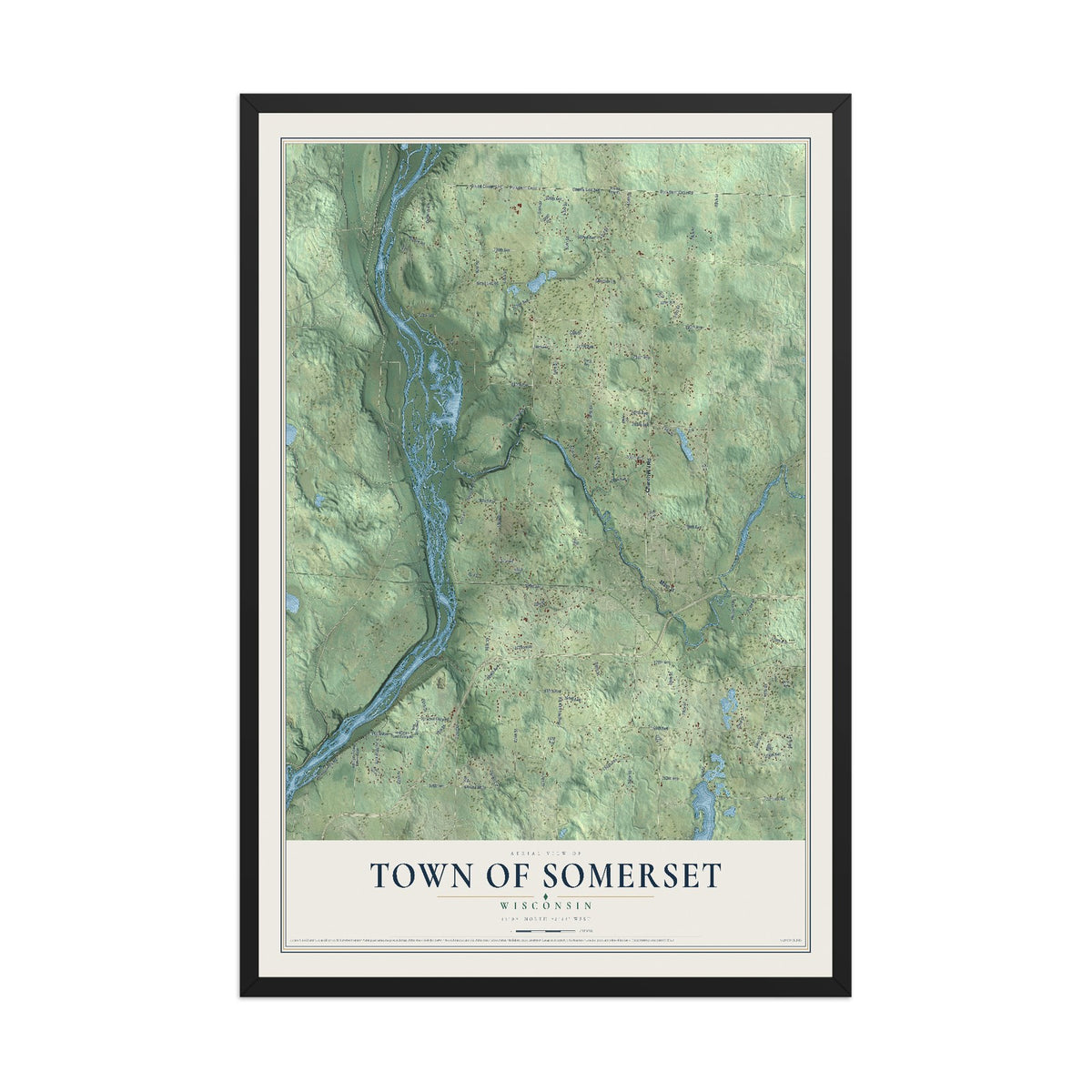 Map of the Town of Somerset, Wisconsin, 12 x 18 inch print in a black wood frame