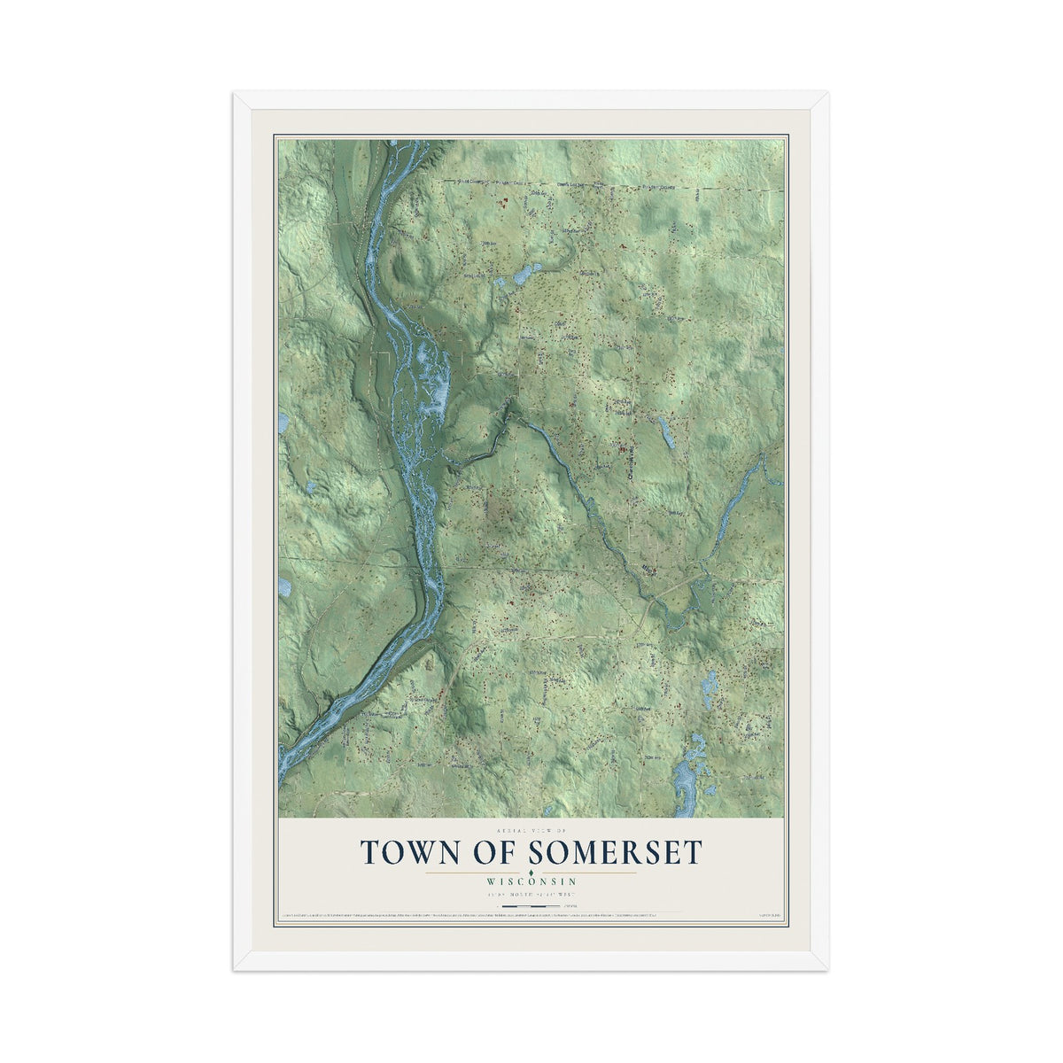 Map of the Town of Somerset, Wisconsin, 12 x 18 inch print in a white wood frame