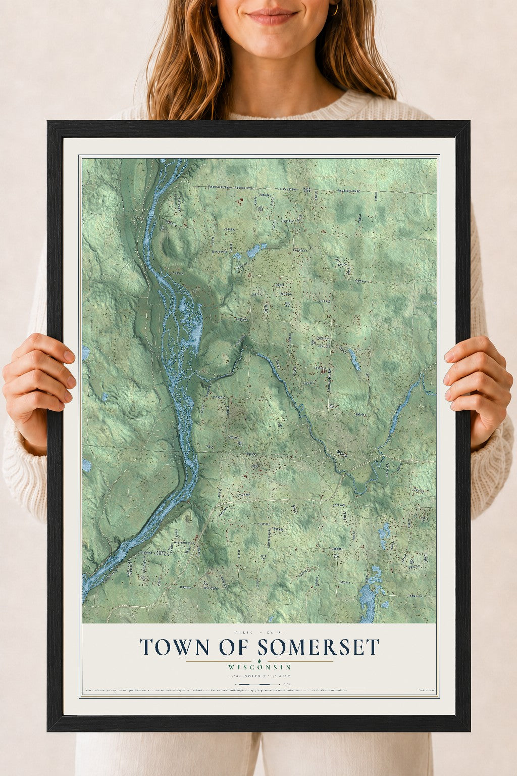 Map of the Town of Somerset, Wisconsin, 18 x 24 inch print in a black wood frame