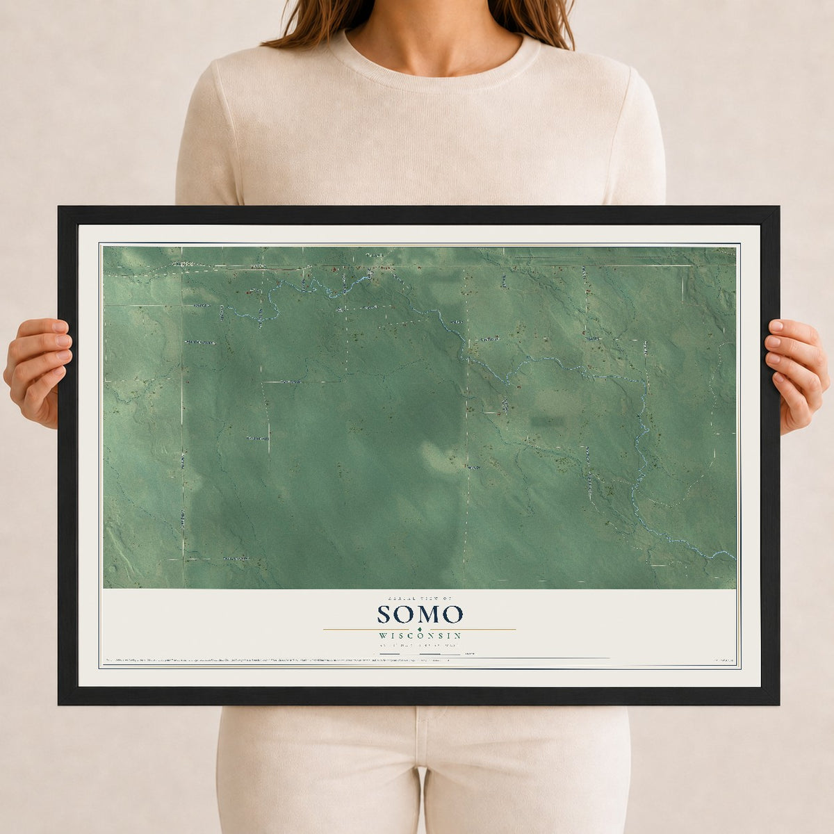 Map of Somo, Wisconsin, 12 x 18 inch print in a black wood frame
