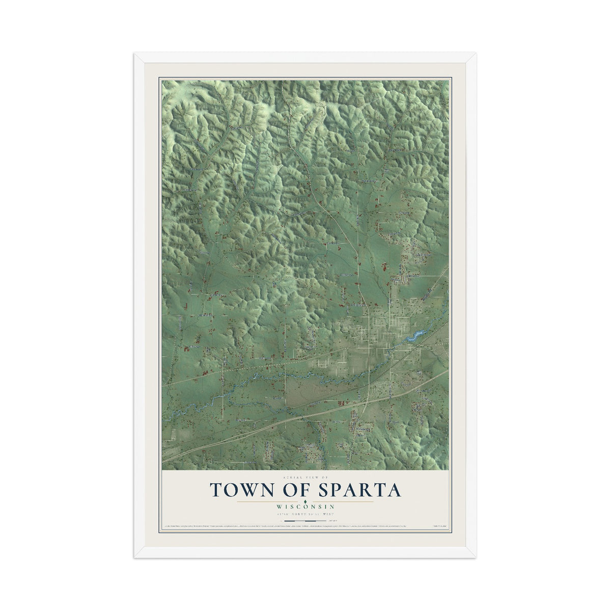 Map of the Town of Sparta, Wisconsin, 12 x 18 inch print in a white wood frame