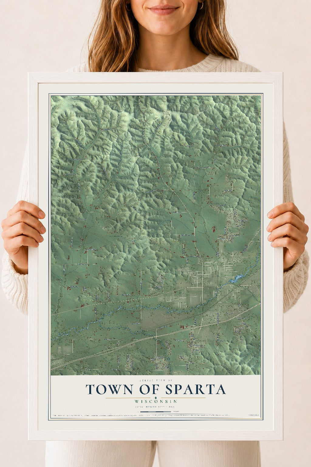Map of the Town of Sparta, Wisconsin, 18 x 24 inch print in a white wood frame