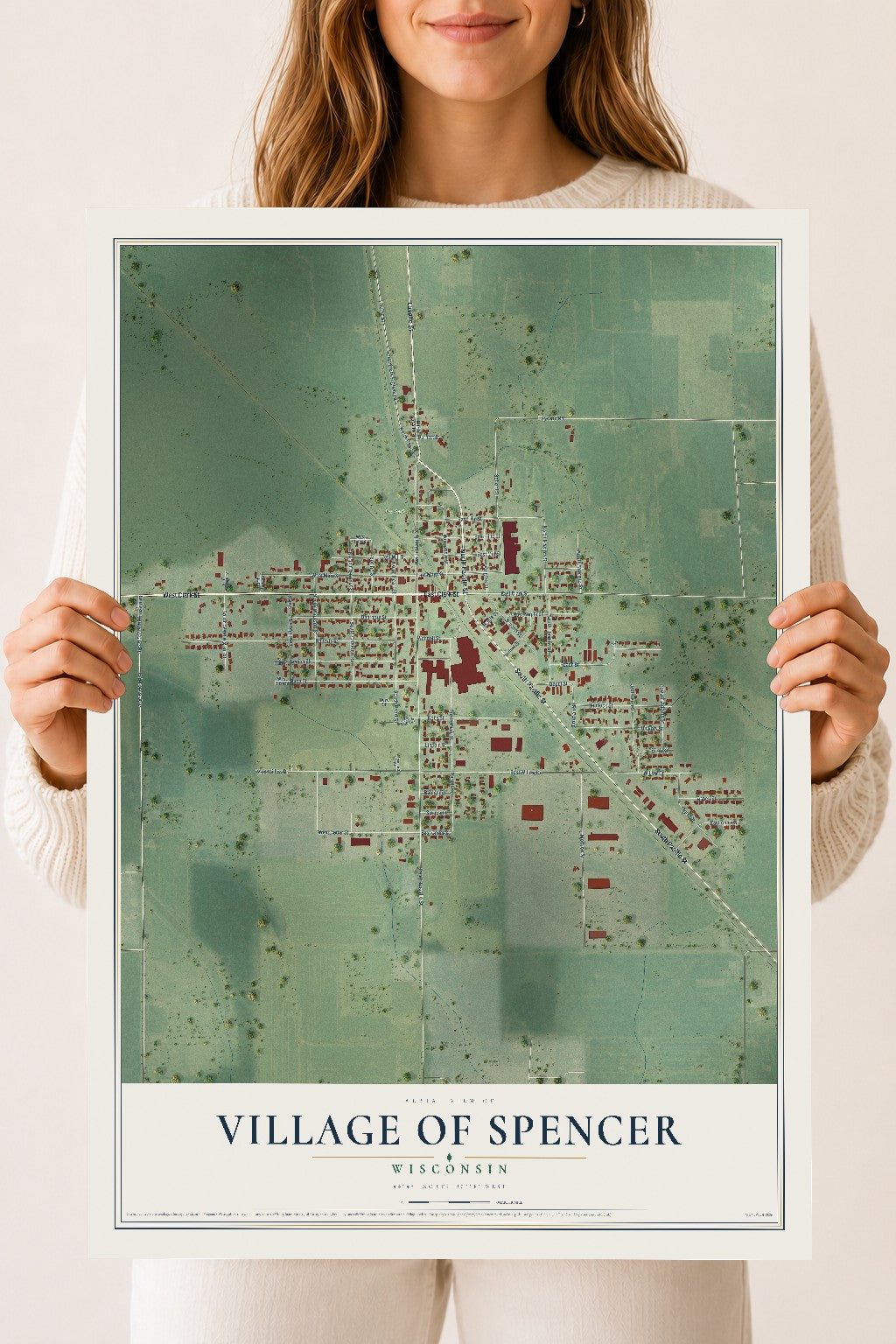 Map of Spencer, Wisconsin, 18 x 24 inch unframed archival matte print